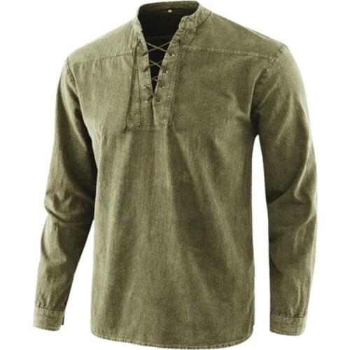 Male Retro Gothic Top Long Sleeve Loose Green Bandage Denim Shirt Oversized Cosplay Shirts Boys Vintage Medieval Costume Xxxl