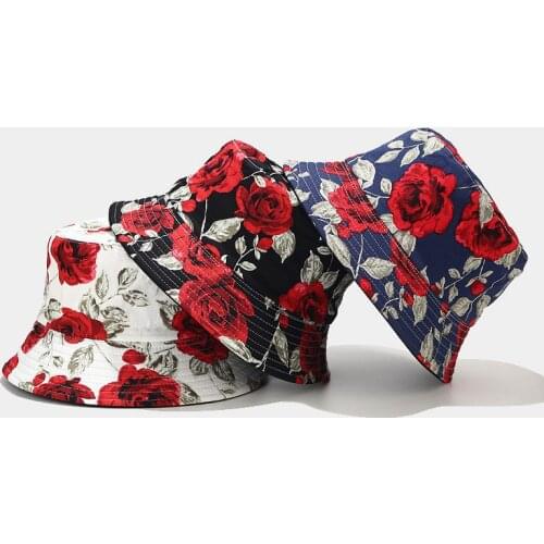 2021 New Fashion Panama Hat Rose Flower Bucket Hats Summer Floral Sun Hats For Women Cotton Fisherman Cap