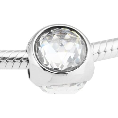 Fits For Pandora Bracelets Radiant Droplet Beads with Clear Crystal 100% Sterling-Silver-Jewelry Charms Free Shipping