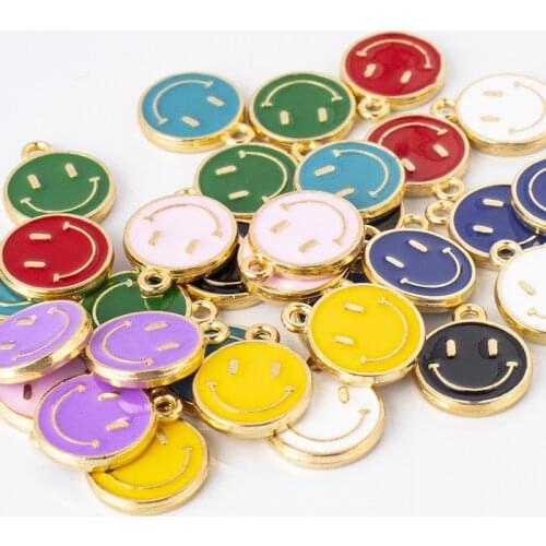 5pcs/lot 14mm Smile Face Charms Alloy Enamel Cute Round Pendant For DIY Jewelry Making Necklace Earring Bracelet Accessaries