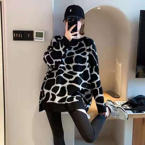 Japanese Style Knitted Pullovers Korean O Neck Leopard Print Vintage Sweaters Autumn New Chic Oversize Sueter Mujer Jumpers