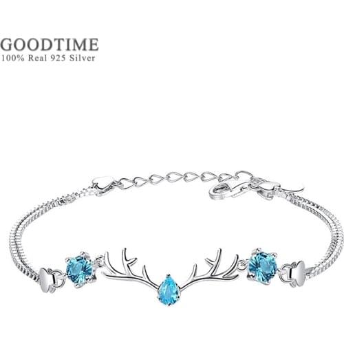 Luxury Bracelet Pure 100% 925 Sterling Silver Elk Antlers Zircon Bracelet Jewelry Charm Christmas Gift For Women Girlfriend