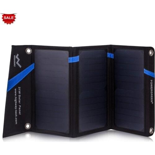 PowerGreen Foldable Solar Panel 21 Watts 5V 2A Solar Charger Mobile Phone Battery Backup Power Supply Bag for Travelling