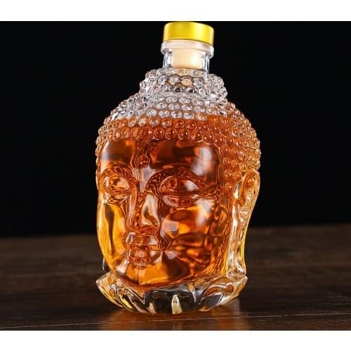 750ML Glass Bottle Statue of Buddha Crystal Water Bottle Wine Glass Cup for Vodka Whiskey Drink Glasses Wedding Wine Bottles