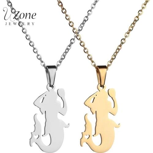 UZone Cartoon Mermaid Pendant Necklace Animal Jewelry Gold Color Stainless Steel Necklace For Women