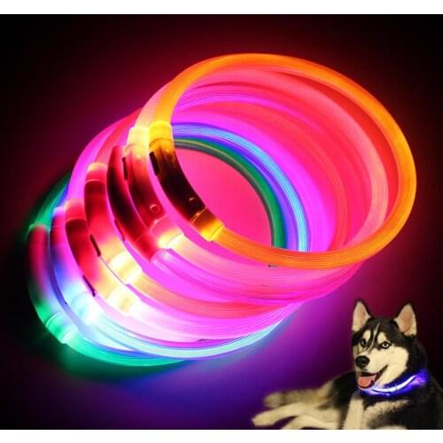 Waterproof Charging Pet Dog Puppy Neck Collar Home Garden Rechargeable Led Night Flashing Luminous With USB Charging Cable