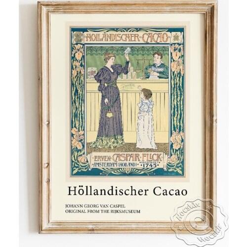 Johann Georg Van Caspel Exhibition Poster, Hollandischer Cacao Advertising Wall Stickers, Magazine illustration Wall Art Decor