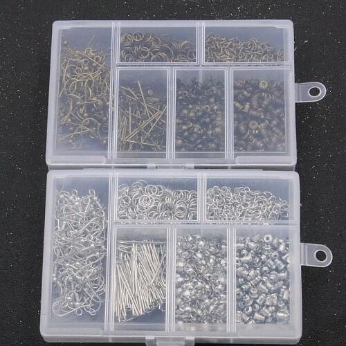 1Set 90g/Lot 2 Color 6 Styles Ear Hook Cap Open Ring With Box Material For DIY Necklace Bracelet Making Jewelry Accessories