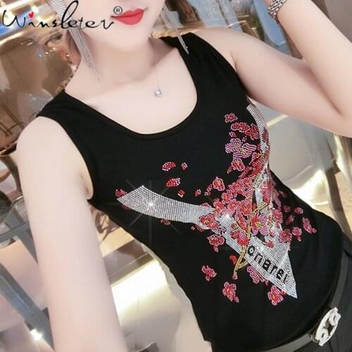Summer Korean Clothes Vest Shiny Diamonds Women All Match Mesh Tops Ropa Mujer Sleeveless Sexy Back Bottoming Shirt 2020 T07303