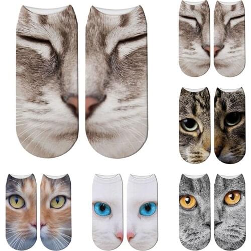 New Autumn Animal Womens Cotton Socks Sports Leisure Lovely Cartoon Cat Face Splicing Low Ankle Canvas Shoes Crew Socks