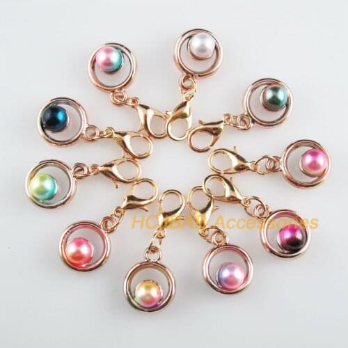 10 New Circle 12x15mm Charms 18KGP Mixed Ball Acrylic Retro With Lobster Claw Clasps