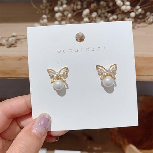 2021 New Arrival Bowknot Pearl Women Trendy Stud Earrings Butterfly Earrings Female Elegant Fashion Korean Jewelry
