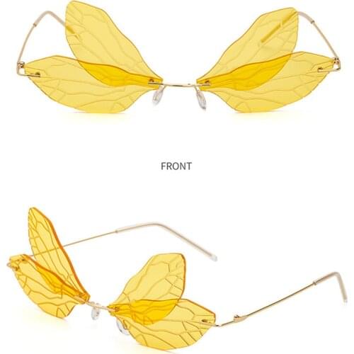 2021 Vintage Dragonfly Wings Women Fashion Rimless Sunglasses Retro Elf Fairy Dragonfly Steampunk Sunglasses