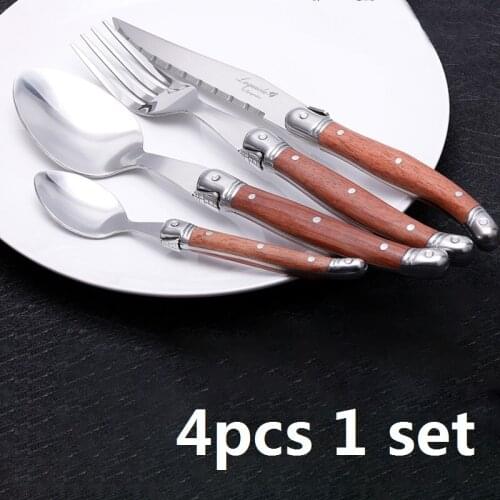 4pcs/set Laguiole Style Steak Knives Fork Spoon Wood Handle Japanese Cutlery Restaurant Dinnerware Christmas Pre-sale
