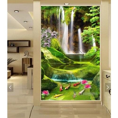 Full Square Circular 5D DIY Diamond Painting Mountain waterfalls lotus carp Diamond Embroidery rhinestones diamond picture N1492