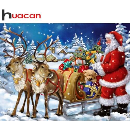 Huacan Full Drill Square Diamond Painting Santa Claus Embroidery Cross Stitch Rhinestone Christmas Decorations For Home