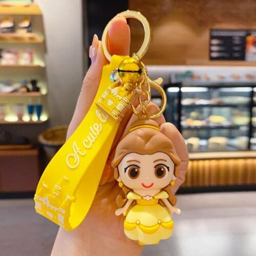 Disney Belle Princess Keychain Frozen Keyring Figure Cute Cartoon Anime Figure Model Gift Best Selling Girl Children Kids Toys