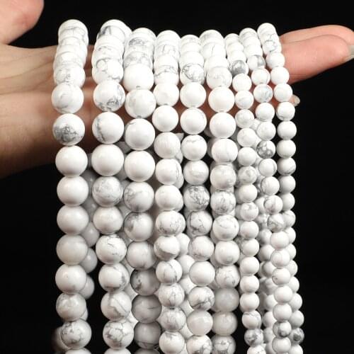 Natural Stone Beads Smooth White Howlite Turquoise Round Loose Bead For Jewelry Making DIY Bracelets Necklace Accessories 4-12MM