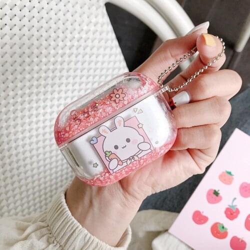 Cute Quicksand Earphone Case For Airpods pro Bear Wireless Hard Plastic Protective Cover For Airpods 2 Accessories