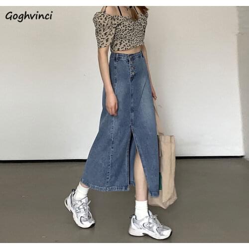 Denim Skirts Women Vintage BF Chic Midi All-match High Waist Ladies Streetwear Student 2021 Retro Summer Ulzzang Female Clothing