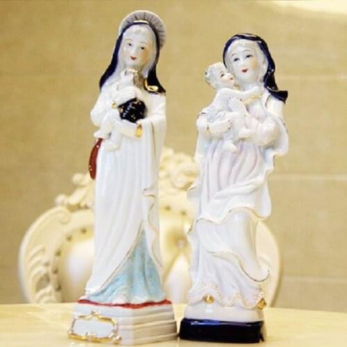 Porcelain Holy Mother Saint Virgin Mary Baby Jesus Christ Sculpture Ceramic Religion Statute Catholic Figure Home Desk Room Deco