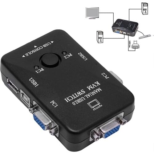 H052 2 Port USB 2.0 KVM VGA Switch Box for 2 PC Printer Mouse Keyboard Monitor Manual