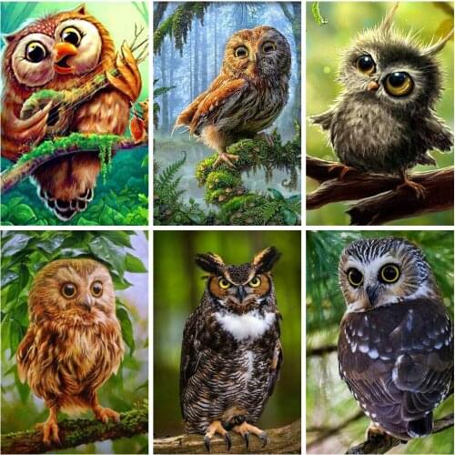 Huacan 5D DIY Diamond Embroidery Cross Stitch Owl Diamond Painting Full Square Rhinestones Mosaic Animal Paintings On The Wall