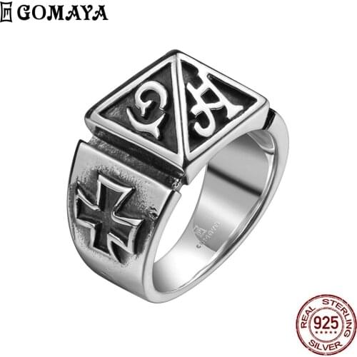 GOMAYA Rings For Men Stainless Steel Cross Mysterious Literals Vintage Double Rings Gifts For Boyfriend Fashion Jewelry New