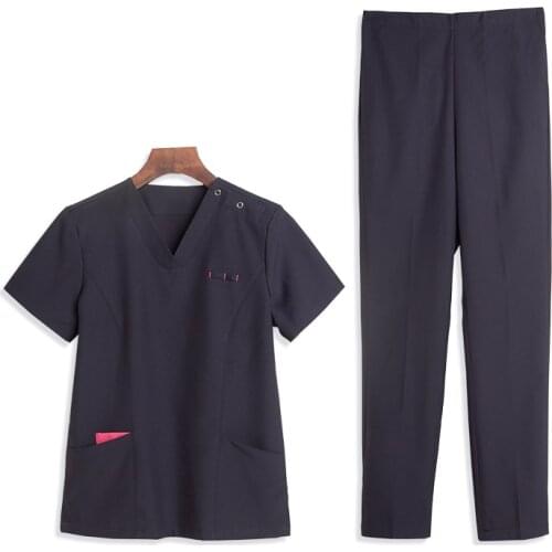 Scrub Uniform Workwear Set Top and Pant Women Men Polyester/Cotton Soft Working Uniforms Short Sleeve V Neck Suits G-305-1