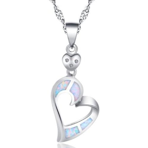 Fashion Silver Color Squirrel Animal Pendant Necklace Women Female White Opal Heart Wedding Necklaces Ocean Beach Jewelry Gift