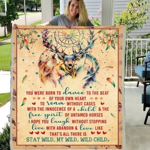 Deer With Dreamcatcher Painting Soft Throw Stay Wild Premium Sherpa Fleece Blanket