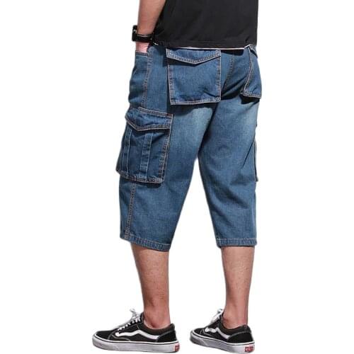 New Fashion Cargo Denim Shorts Men Casual Straight Loose Baggy Short Jeans Big Pocket Streetwear Male Clothing