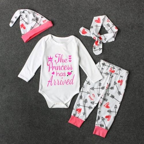 0-2 Years 4PCS Newborn Infant Baby Girl Set Cute Confortable Soft Baby Girls Clothes Playsuit Pants Bodysuit Outfit Set KF755