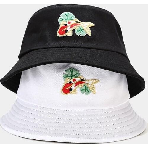 New Creative Bucket Hat Carp Embroidery Label Fisherman Hat Summer Outdoor Sunbathing Pot Hat Sun Protection Hat Unisex Panama