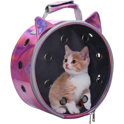 Pet Transport Carrying Backpack Cat Dog Travel Space Capsule Pouch Kitty Ear Carrier Bag Transparent Breathable Window Laser PU