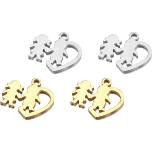 10pcs/Lot Stainless Steel Lovely Boy and Girl DIY Charms Pendants for Making Necklace Bracelet Accessories