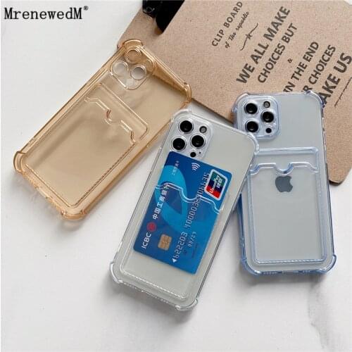 Transparent Card Holder Slot Silicone Case For iPhone 11 12 Pro Xr Xs Max 12Mini SE2 7 8 Plus Soft Bumper Shockproof Phone Cover
