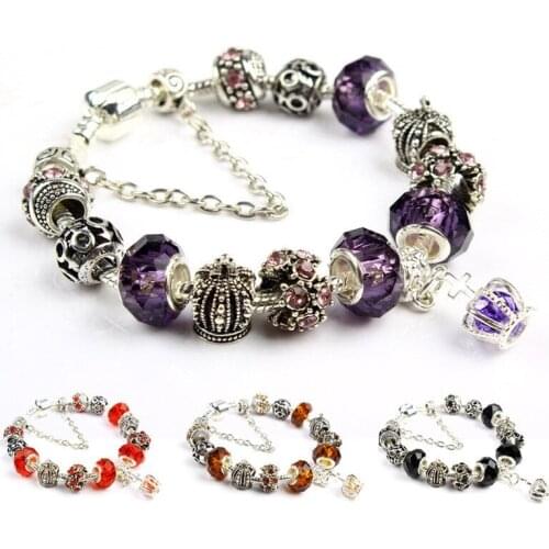 Drop shipping Korean Style Women Magic Bracelet-Crystal Charm Chain & Murano Glass Bead Of Bead Bracelets Girl Fashion Jewelry