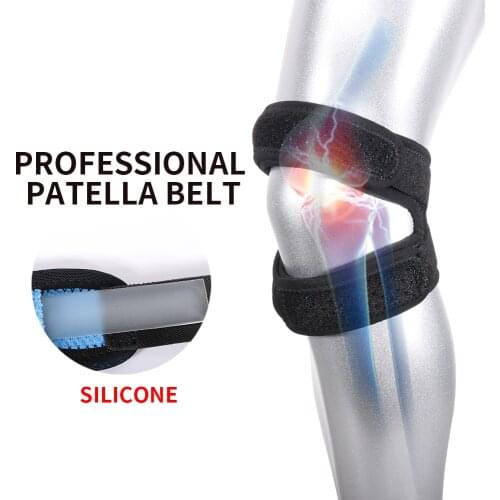 Adjustable Patella Knee Sleeve Pads Strap Protector Guard Support Pad Belted Sports Knee Brace Black One Size B02