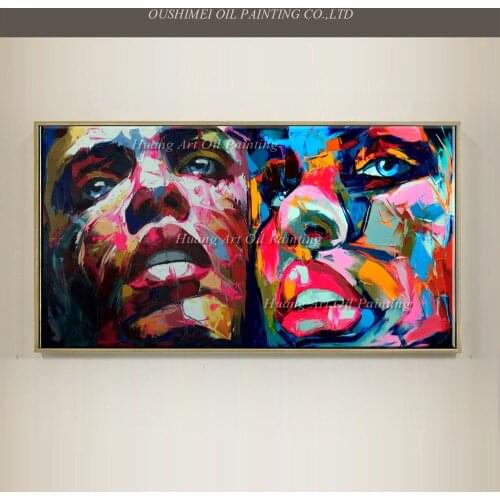 Hand Painted Colorful Two Head Knife Oil Painting on Canvas Nicely Palette Knife Wall Artwork Canvas Painting for Home Decor