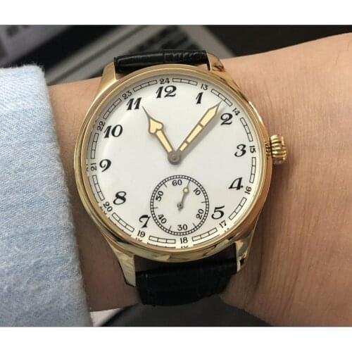Sapphire crystal or mineral glass 44mm Asian 6497 Mechanical Hand Wind movement Enamel dial mens watch golden case GR139-20-p8
