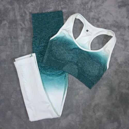 Sport Outfit For Women Gym Yoga Set Fitness Clothing Ombre Seamless Sport Leggings+Sports Bra Tracksuit Running Sport Wear