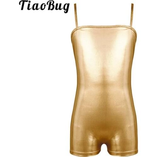 TiaoBug Kids Shiny Gymnastics Leotard Girls Practice Ballet Leotard Spaghetti Straps Stage Dance Costume for Child Dance Class