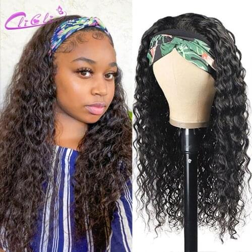 Water Wave Headband Wig Human Hair Curly Headband Wigs For Black Women Brazilian 30 Inch Water Wave Wig With Headband Attached