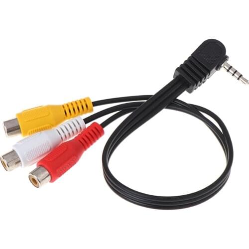 High Quality 3.5mm AV Angled Plug to 3 RCA Female Jack Audio Video Adapter