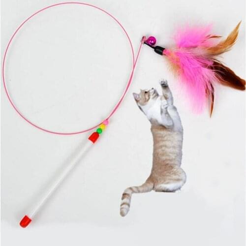 Funny Pet Cat Interactive Feather Toy Kitten Toy Steel Wire Feather Teaser Bell Bead Play Dog Toys Pet Wand Teasing Cat Sticks