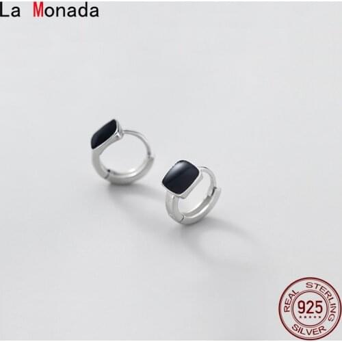 La Monada Small Silver Hoop Earrings Korean Geometry Silver 925 Earrings For Women Black 925 Sterling Silver Earrings Woman