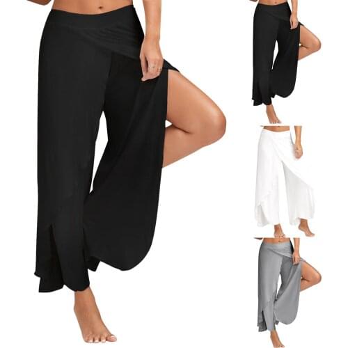 Womens Solid Color Split Pants High Stretch Exercise Yoga Leisure Pants Simple Comfy High Quality Pant Спортивные Штаны Женщин