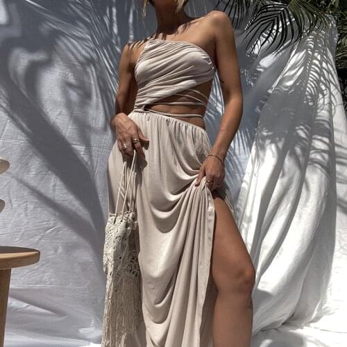 Summer dress One shoulder Tube top Sling beach Vacation elegant Long dress Sexy Split Hollow Backless Lace y2k Party Dresses