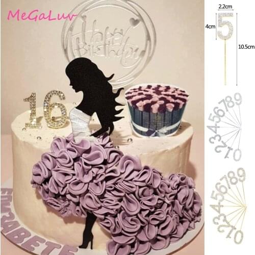 Numbers Rhinestone Cake Toppers Shining Birthday Number Cake Flags Baby Shower Cake Decor Digital Cupcake Topper Weding Supplies
